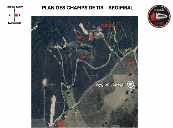 Plan des pas de tir et distances des cibles REGIMBAL (Ardèche)