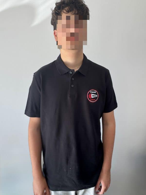 Polo noir piqué unisexe coupe droite